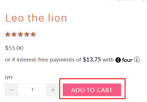 Pink call to action button to add product to cart