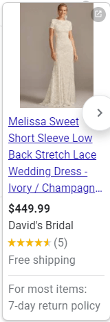 David's Bridal Google Shopping ad for a bridal gown