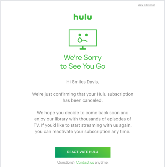 Unsubscribe email from Hulu