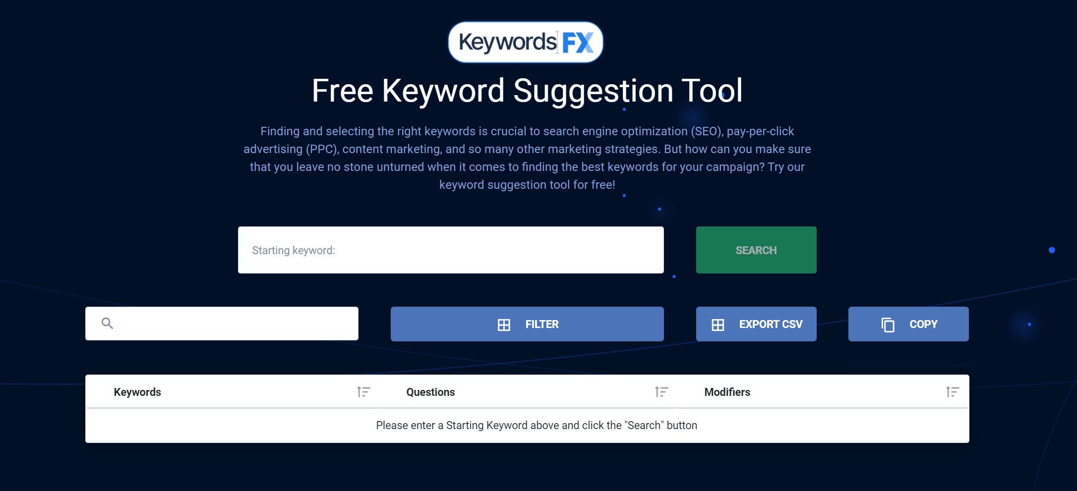 WebFX KeywordsFX research tool