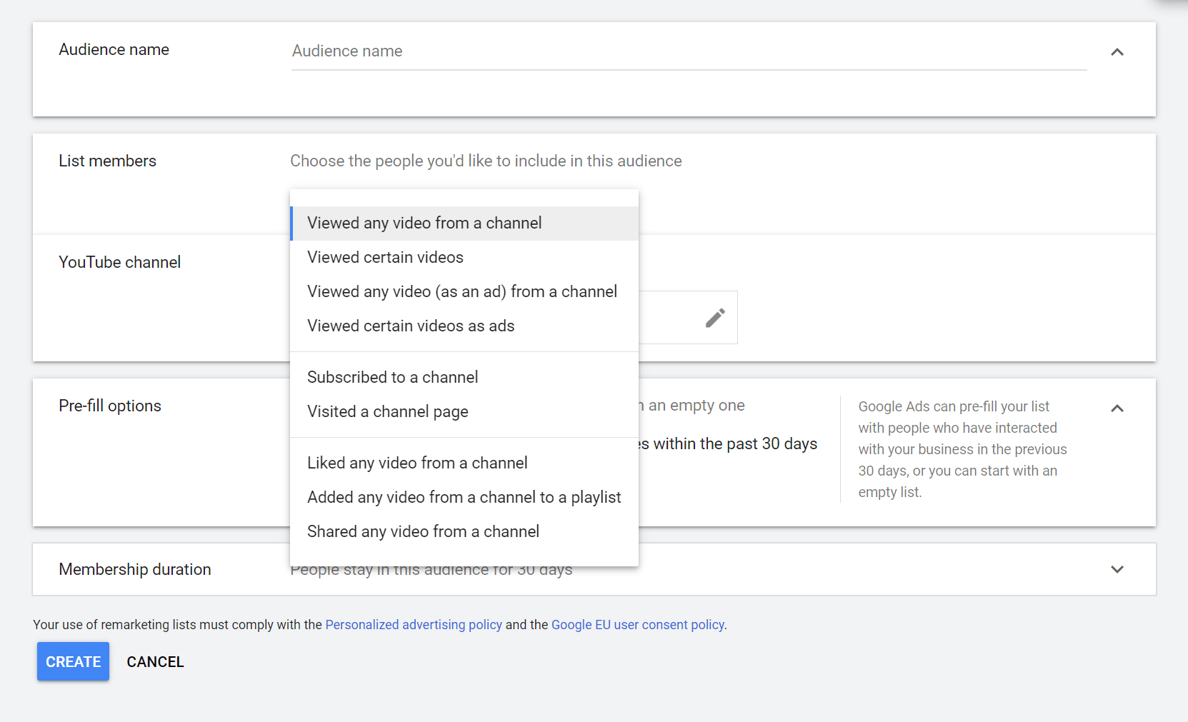 List members targeting options