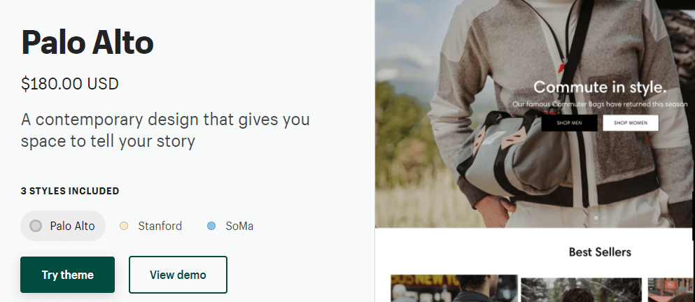 Preview of Palo Alto theme from Shopify