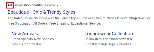 PPC ad for a clothing boutique