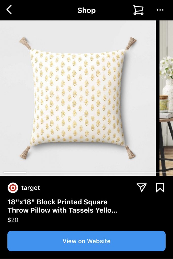 Producting listing from a pillow from Target