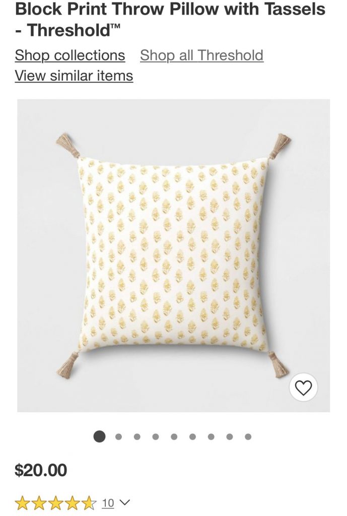 Product page for a pillow from Target