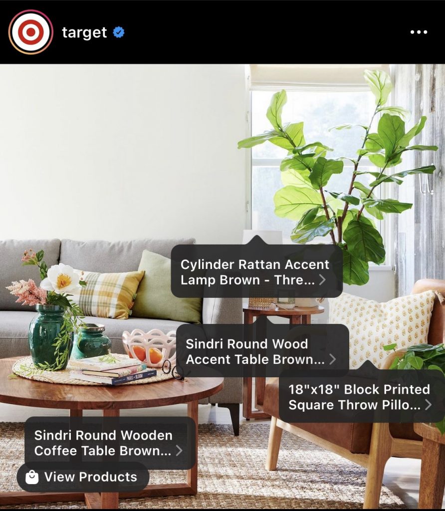 Links on a shoppable Instagram post from Target