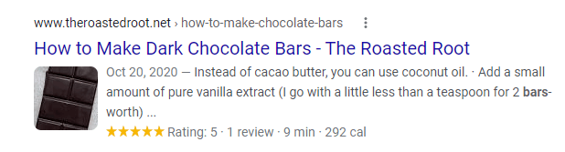 SEO listing for chocolate