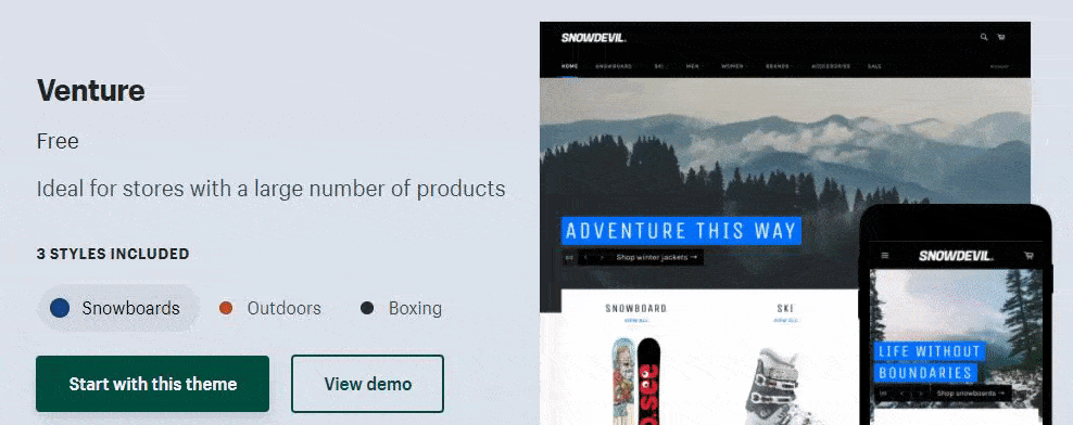 Page of Shopify theme named Venture