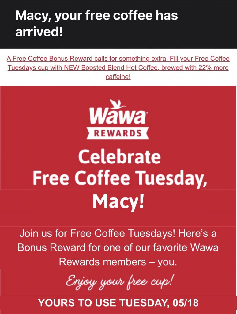 Personalized email communication from Wawa