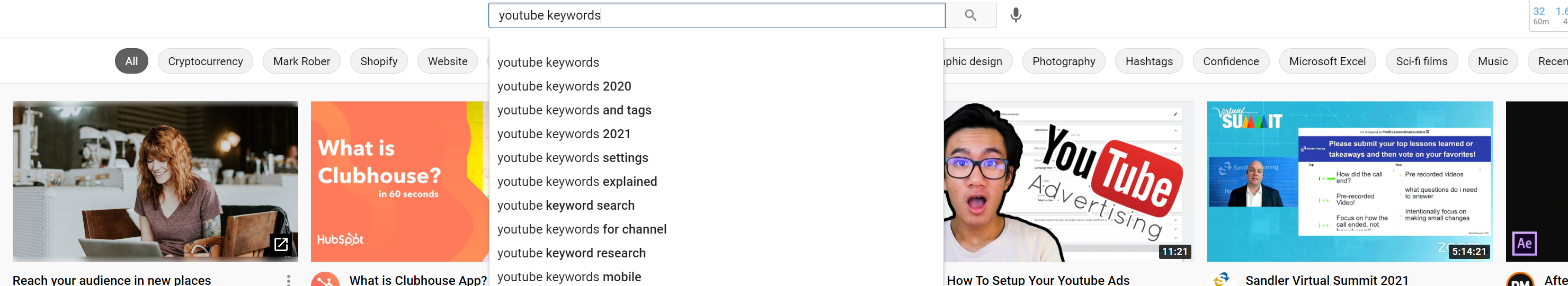 A search on the YouTube interface