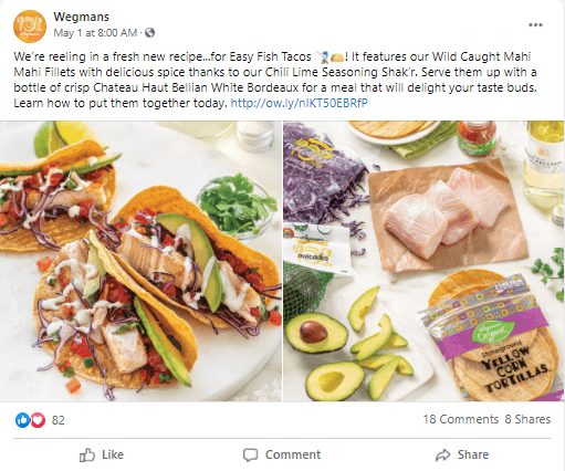 Social media post on a recipe from Wegmans