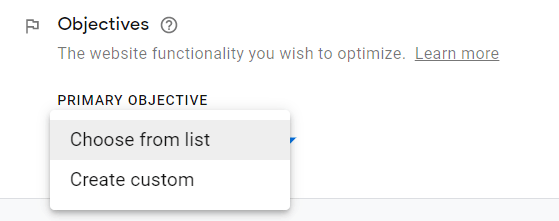 Google Optimize objectives