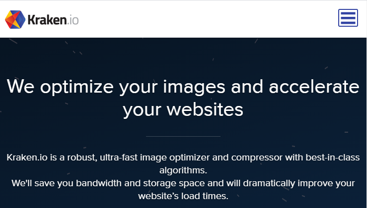 Homepage of Kraken, an image compression website