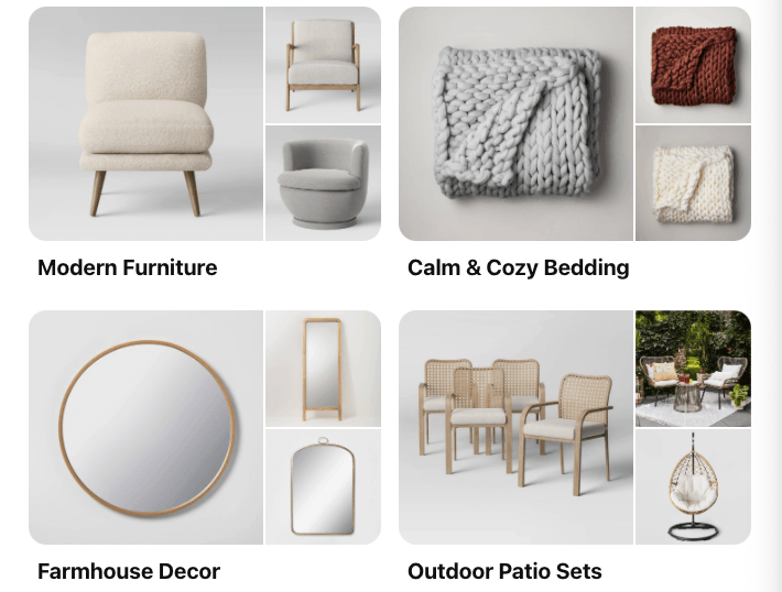 Category boards on Pinterest from Target's Pinterest page