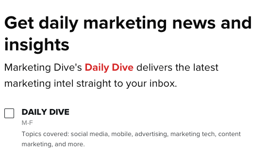 Sign-up page for Daily Dive email newsletter