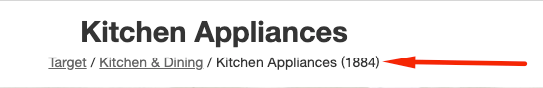 Breadcrumb navigation for kitchen appliances on a website