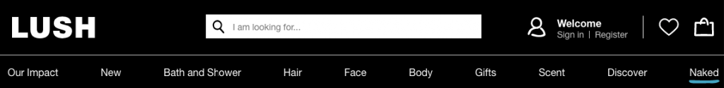 Navigation bar on Lush's website