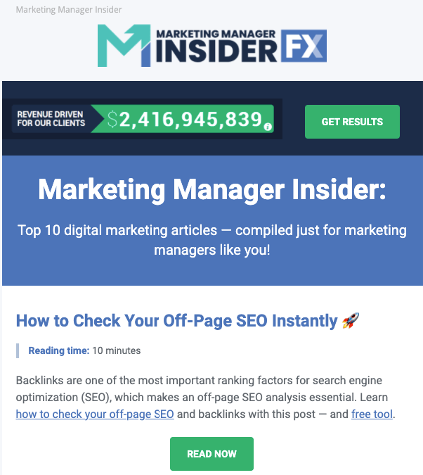 Example email from Marketing Manager Insider