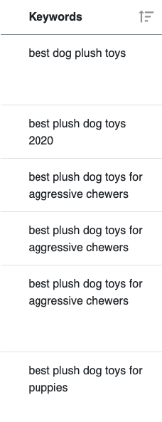 List of keywords for plush dog toys