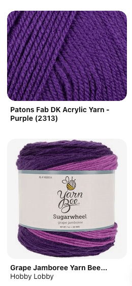 Product title example for a Pinterest pin about purple yarn