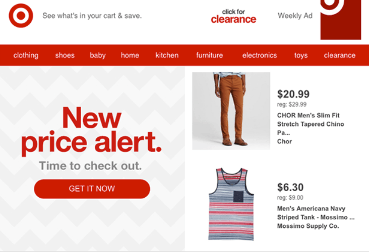 Target sending a retargeted email based on clothes a shopper viewed previously