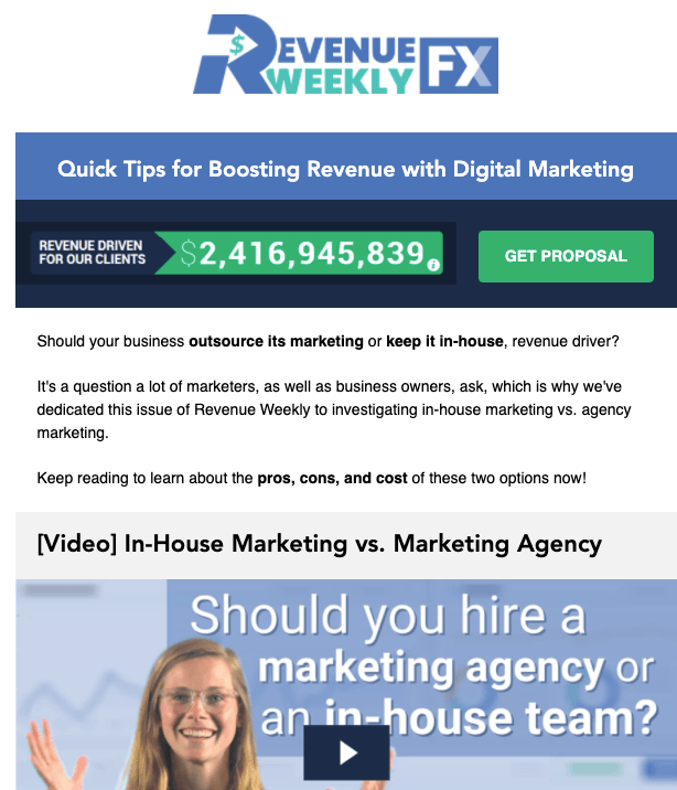 Example email from Revenue Weekly