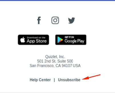 Unsubscribe button at the end of an email