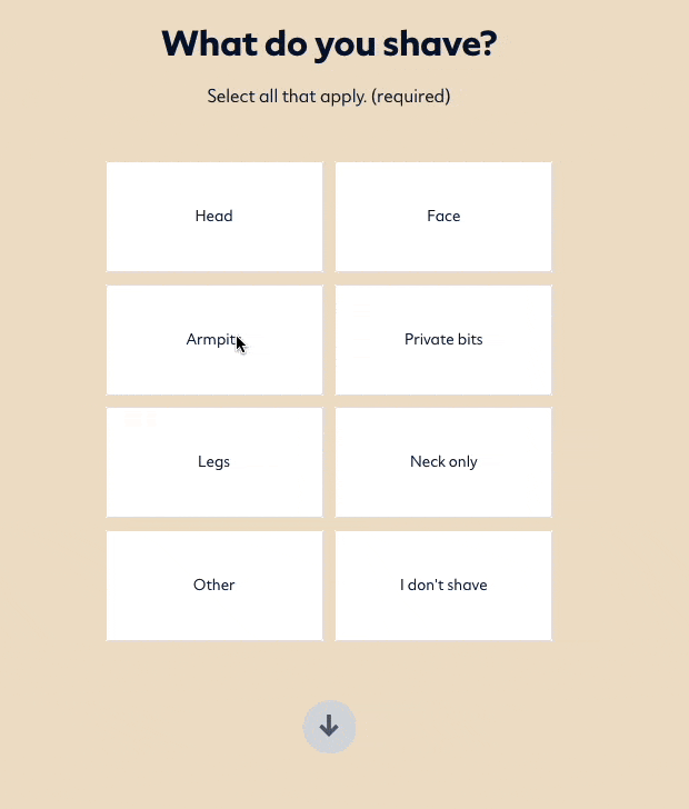 Dollar Shave Club's user experience for their quiz