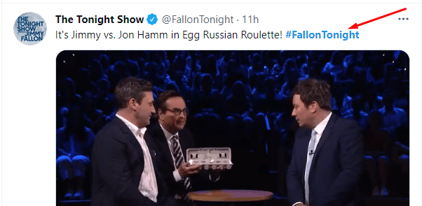 Tweet from Fallon Tonight that uses a hashtag