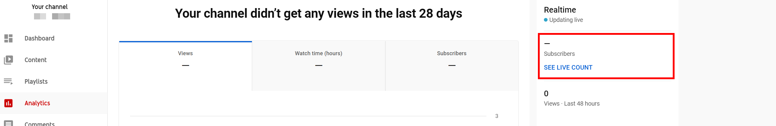 Live subscriber count in YouTube Analytics