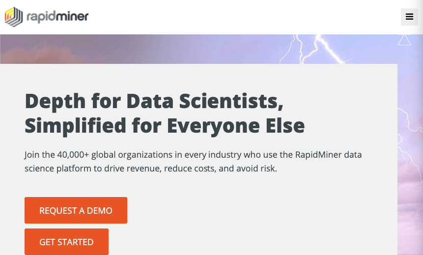 Homepage for data analysis tool Rapidminer