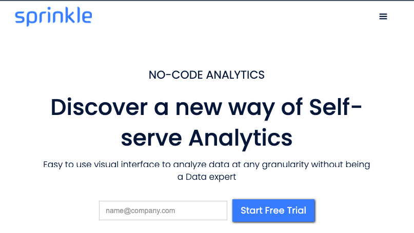 Homepage for data analysis tool Sprinkle