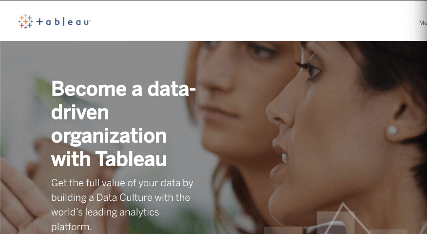 Homepage for data analysis software Tableau