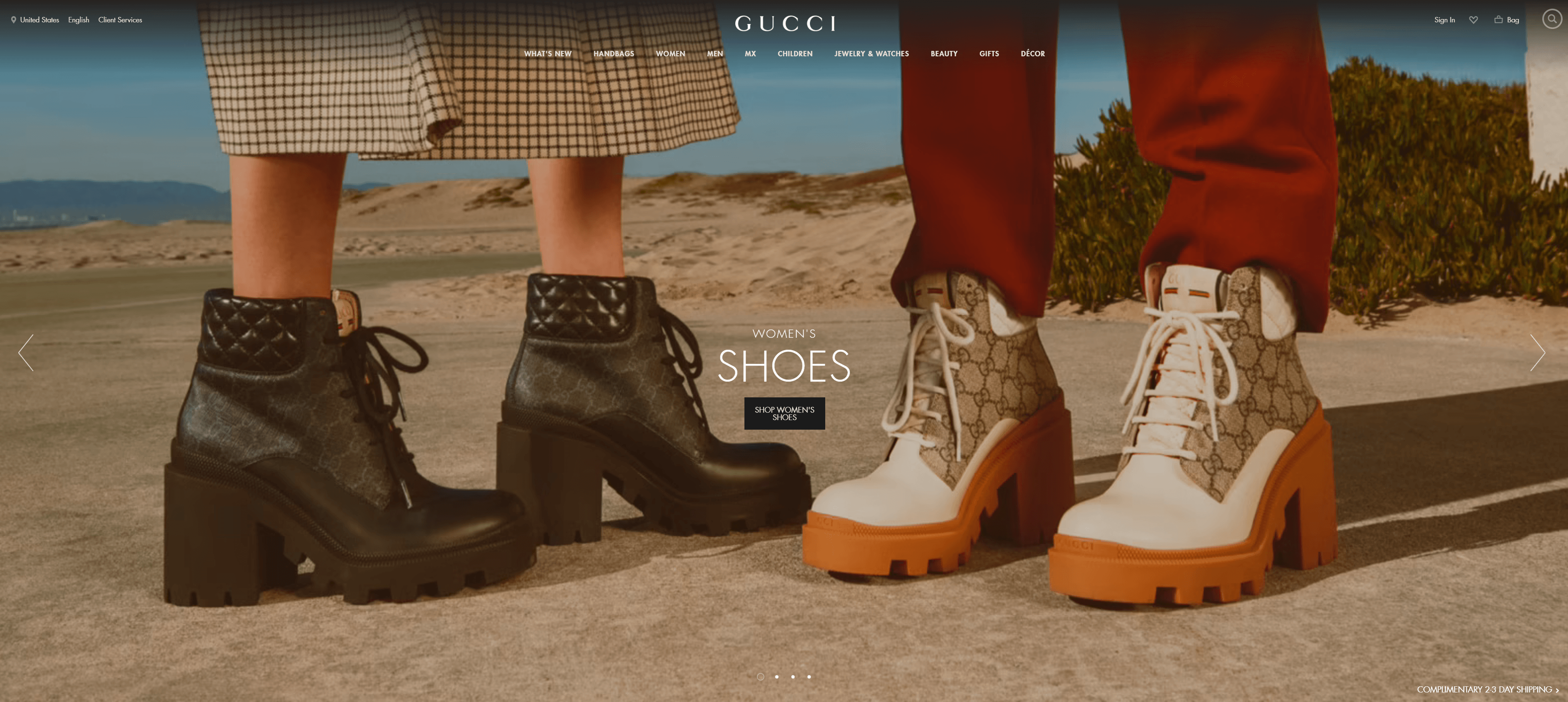 A landing page for a Gucci ad