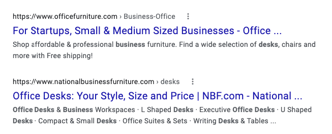 listings of search results for B2B businesses