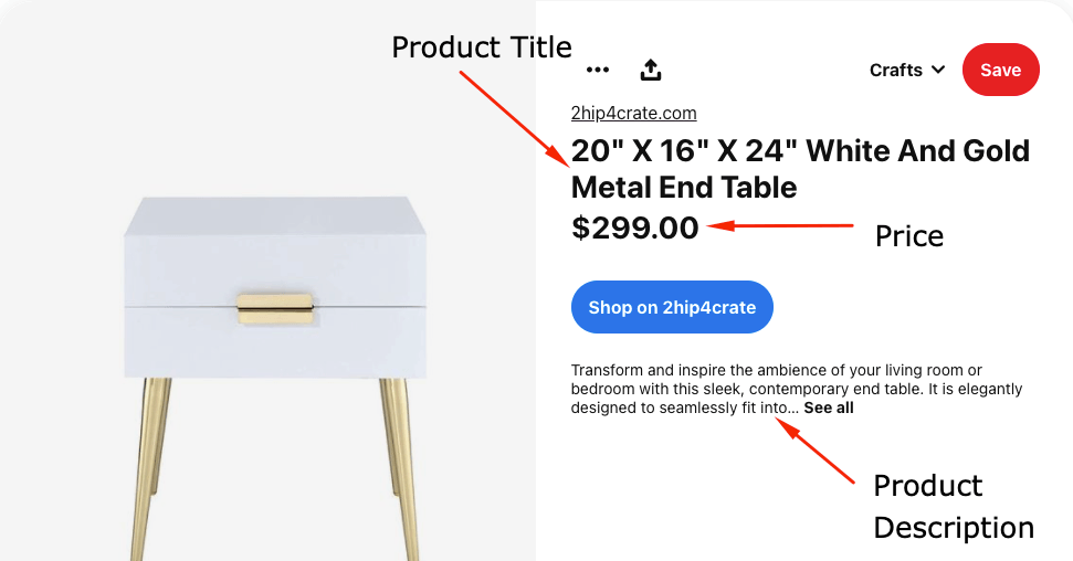 Shopping pin for an end table on Pinterest