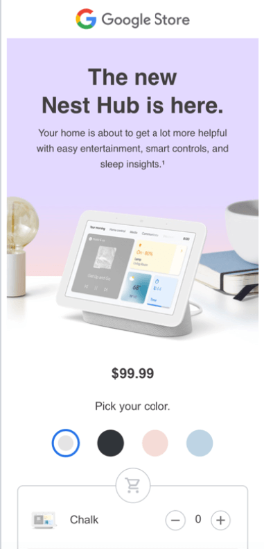 A Google Email for their Nest product that features interactive elements