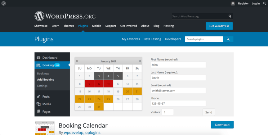 booking calendar homepage