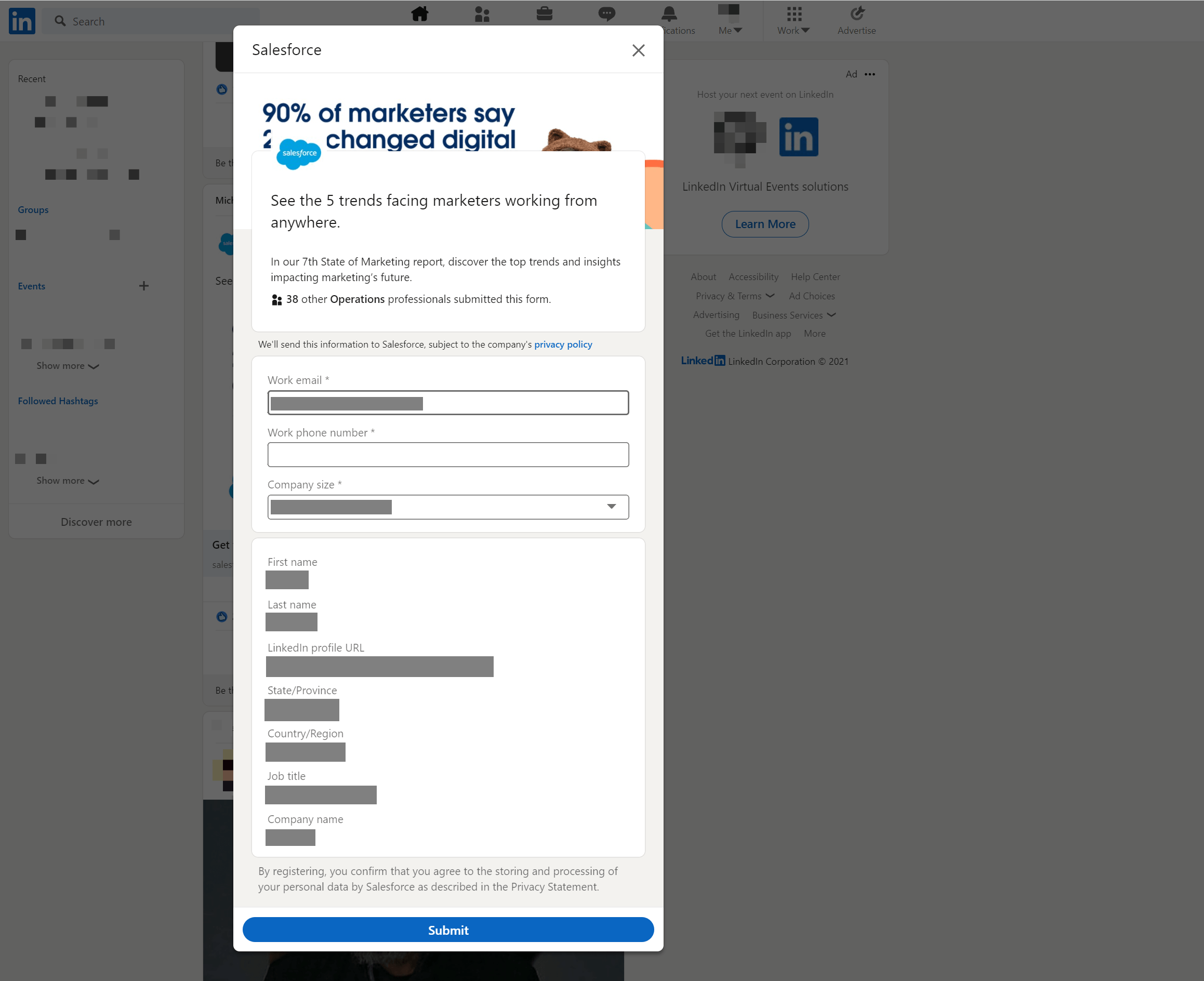 A LinkedIn Lead Gen ad for Salesforce