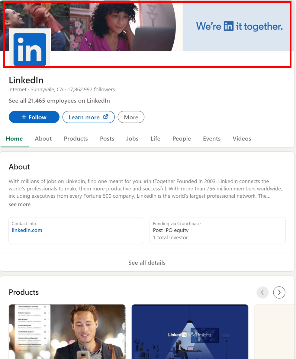 LinkedIn's company page