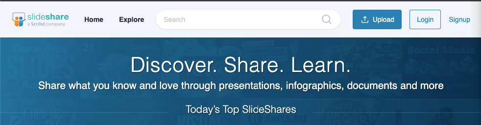 Homepage for Slideshare