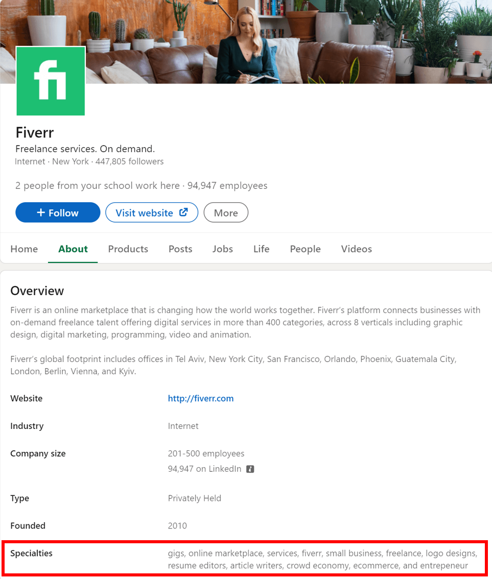 Fiverr specialties