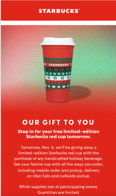 Starbucks email about their red cup