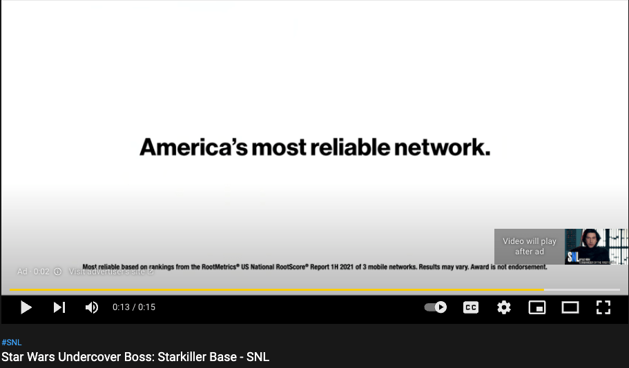 Ad from YouTube from Verizon