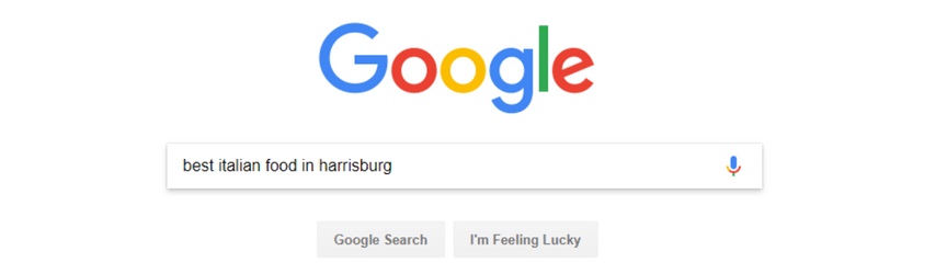 screenshot of the google query best italian food in harrisburg