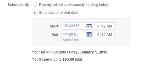 screenshot of scheduling ads