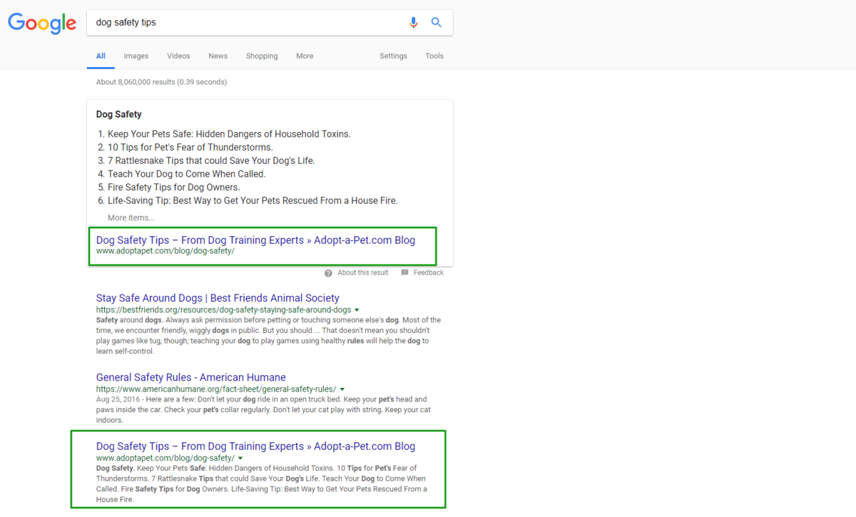 An example of a featured snippet