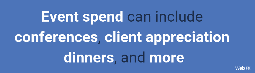 Event spend can include conferences, client appreciation dinners, and more