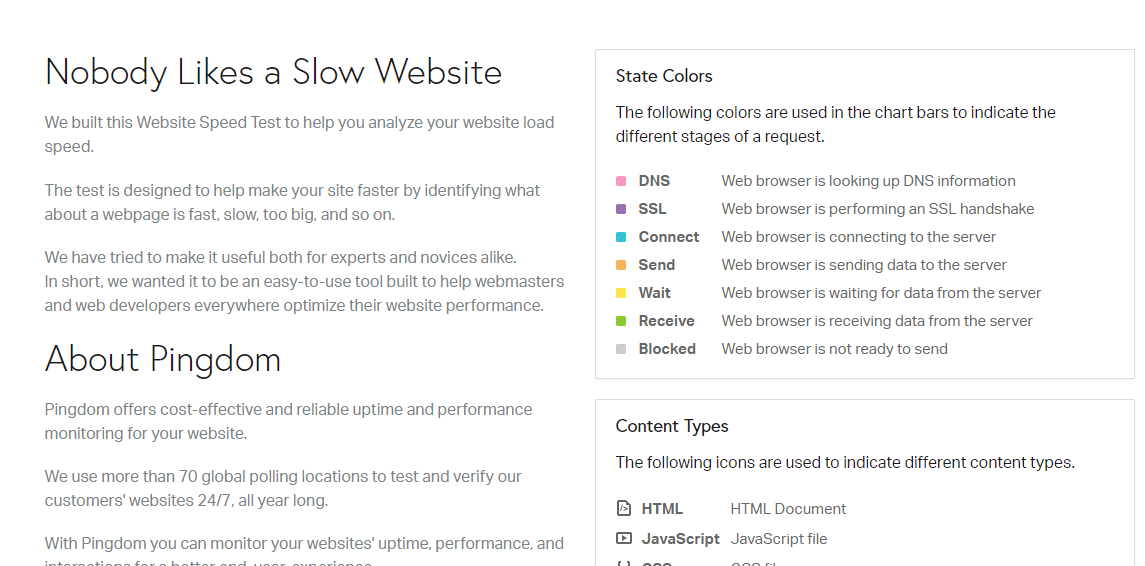 screenshot of pingdom website