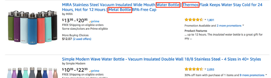 amazon product keywords example